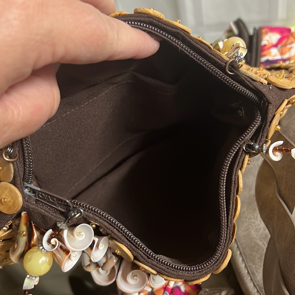 Unique Shell Button Purse Shoulder Bag Brown - image 4